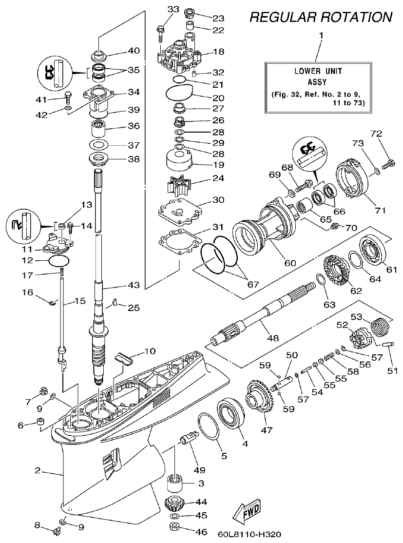 Yamaha F200A, F225A, FL200A, FL225A, F225TR, F200TR, LF225TR, LF200TR LOWER CASING & DRIVE 1 parts diagram